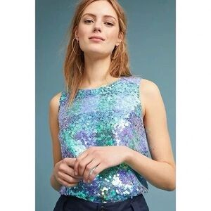 Maeve Sequin Sleeveless Blouse - Blue, Green & Purple